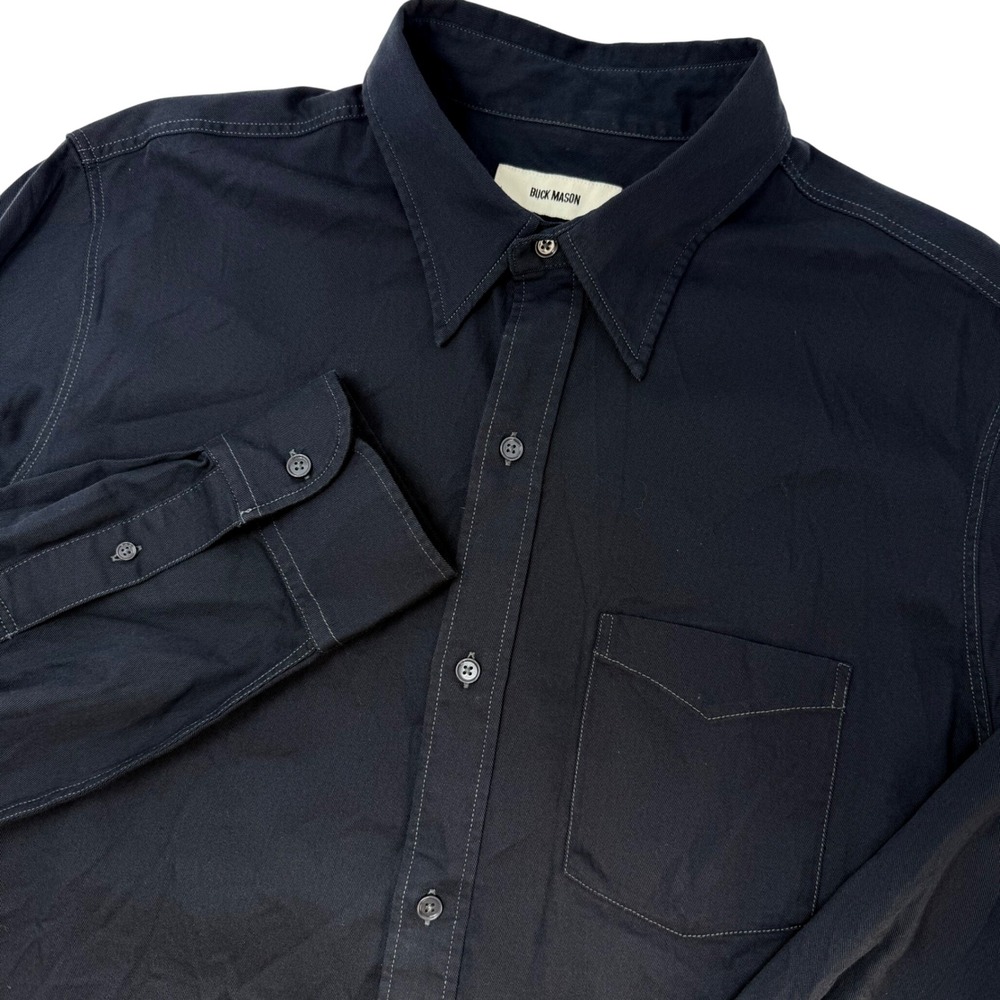 Buck Mason Mens XL Navy Blue Cotton Rayon Twill Long Sleeve Button Down Shirt